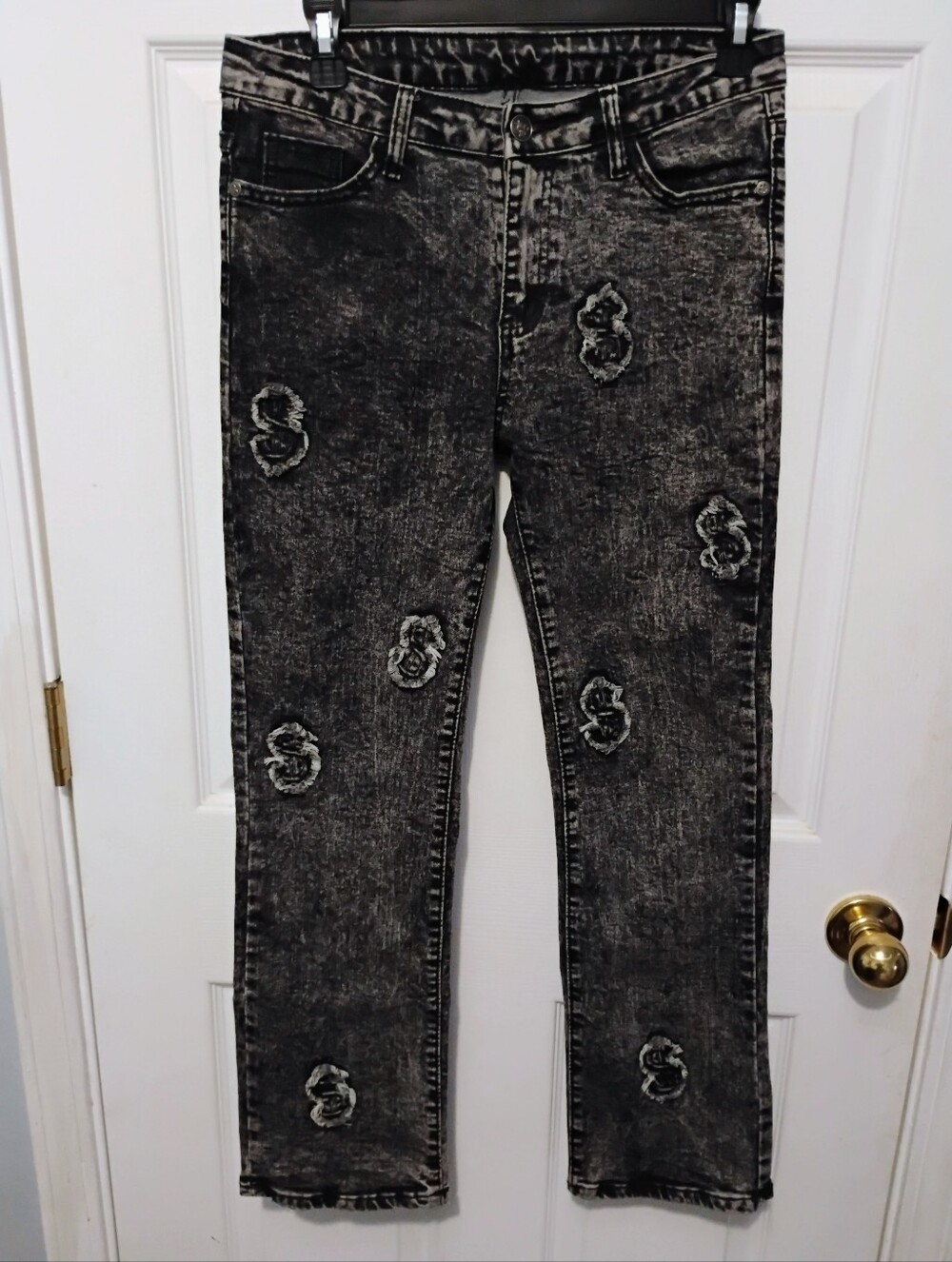Celebrity Ace Mid-Rise Women's Distressed Black Acid-Wash Jeans